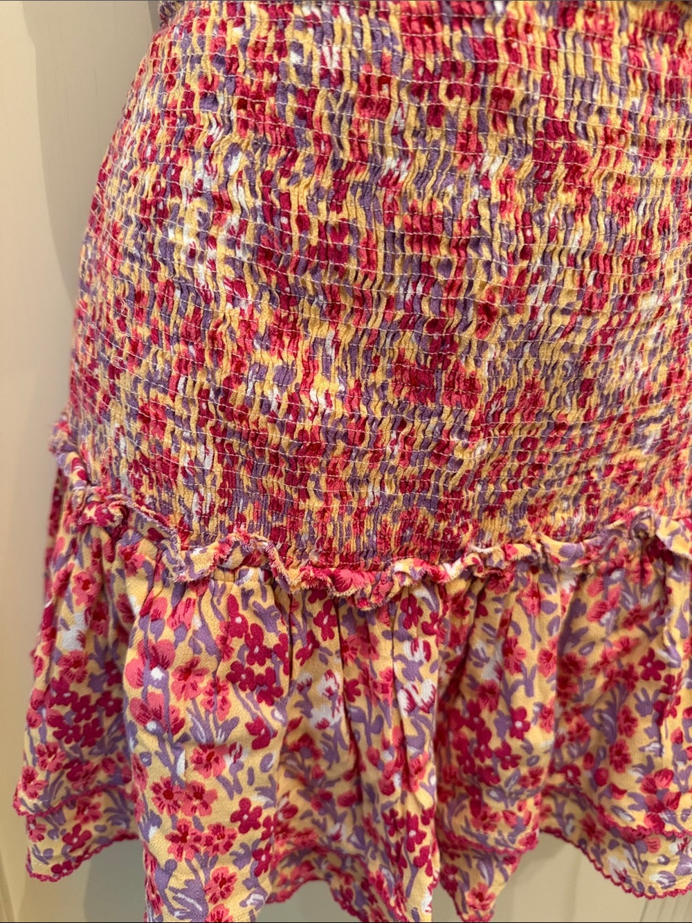 Poupette St Barth Triny Smocked Mini Skirt in Purple Daffodil ~ Size S - Picture 4 of 6